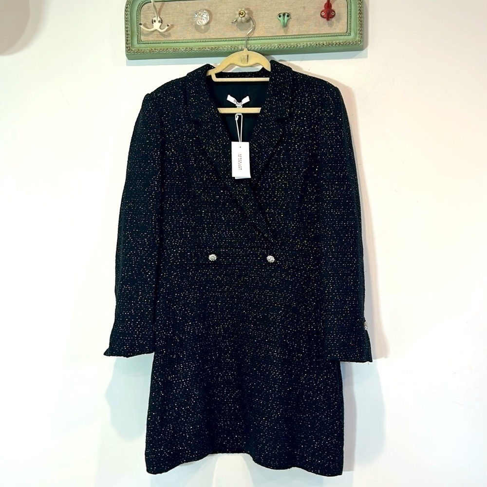 Derek Lam 10 Crosby black Metallic Cotton-blend Tweed blazer Mini Dress plus 14
